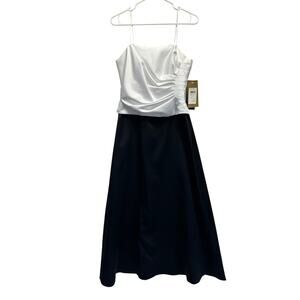 JS Collections Petite Black & White Satin Formal Gown NWT Size 8